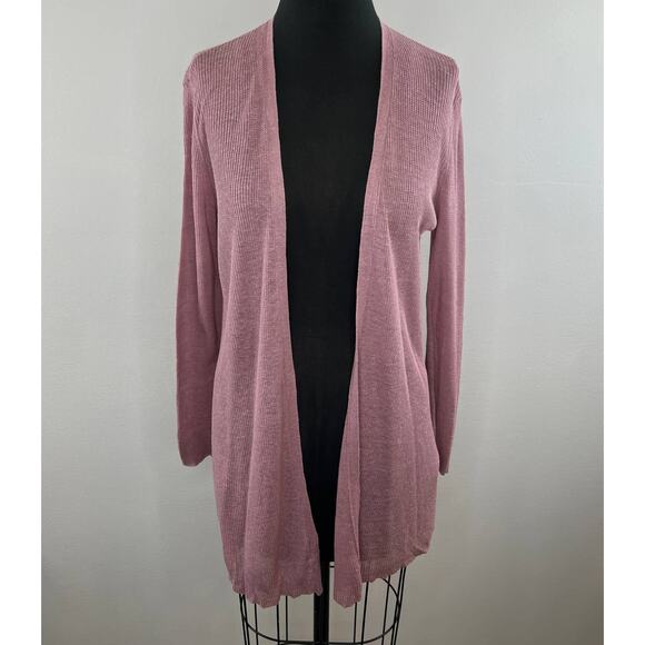 Eileen Fisher Dusty Pink Ribbed Knit Organic Linen Lyocell Open Front Cardigan S - Picture 1 of 7